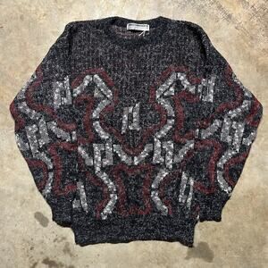 Vintage 90s Eric Rhodes Black Mohair Like Pattern Sweater